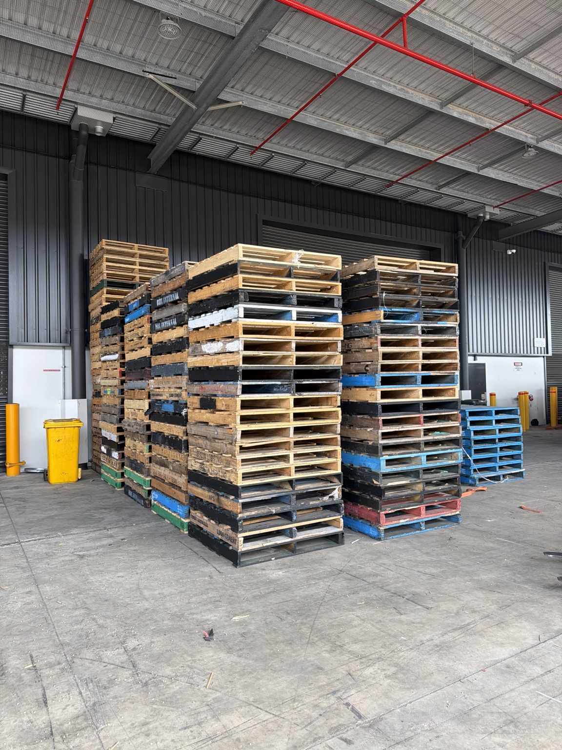 Large stacks of pallets